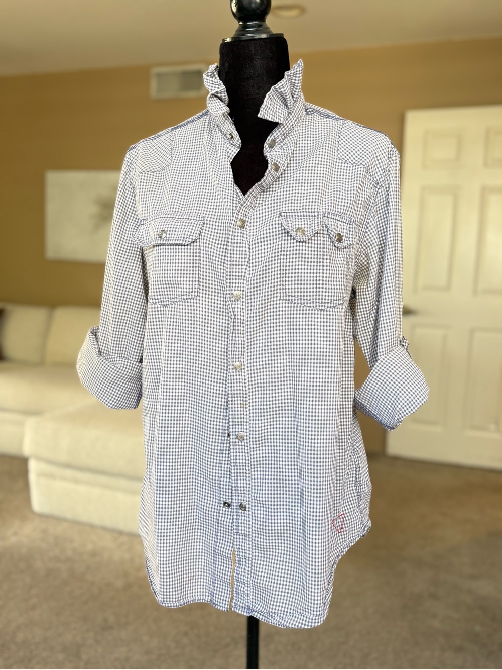 Reworked Guess Checked Button-Down Shirt size medium